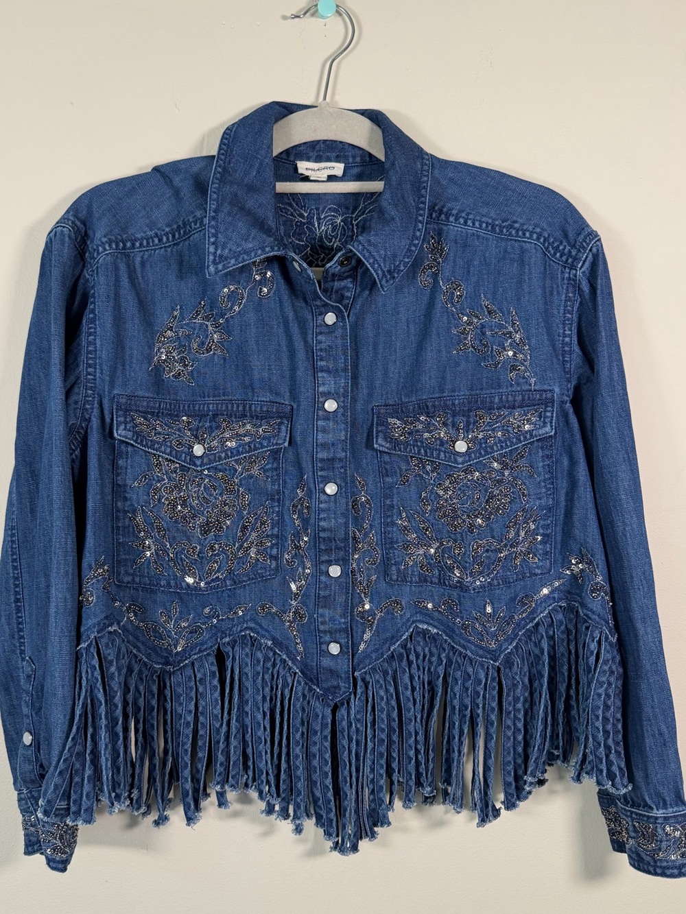 Anthropologie Pilcro Denim Fringe Jacket | Size S